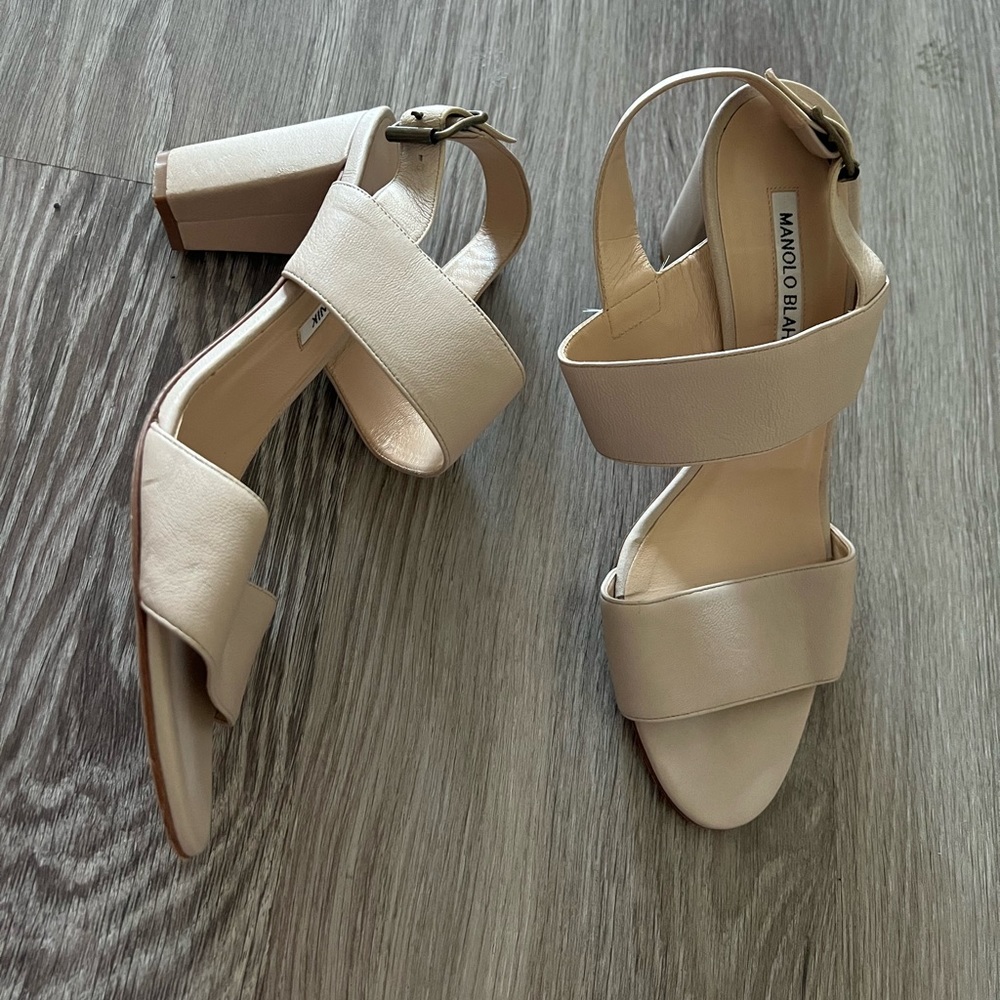 Manolo Blahnik Khan Sandals, Block Heel, Two Strap size 38 EU